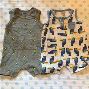 Kiwi and toucan 3-6 month rompers